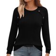 thumbnail image 4 of Xdegoge Womens Crewneck Ribbed Sweater Long Sleeve Pullover Tops with Button Shoulder Details Casual Fall Winter Knit Elegant Basic Fitted Knitwear, 4 of 7