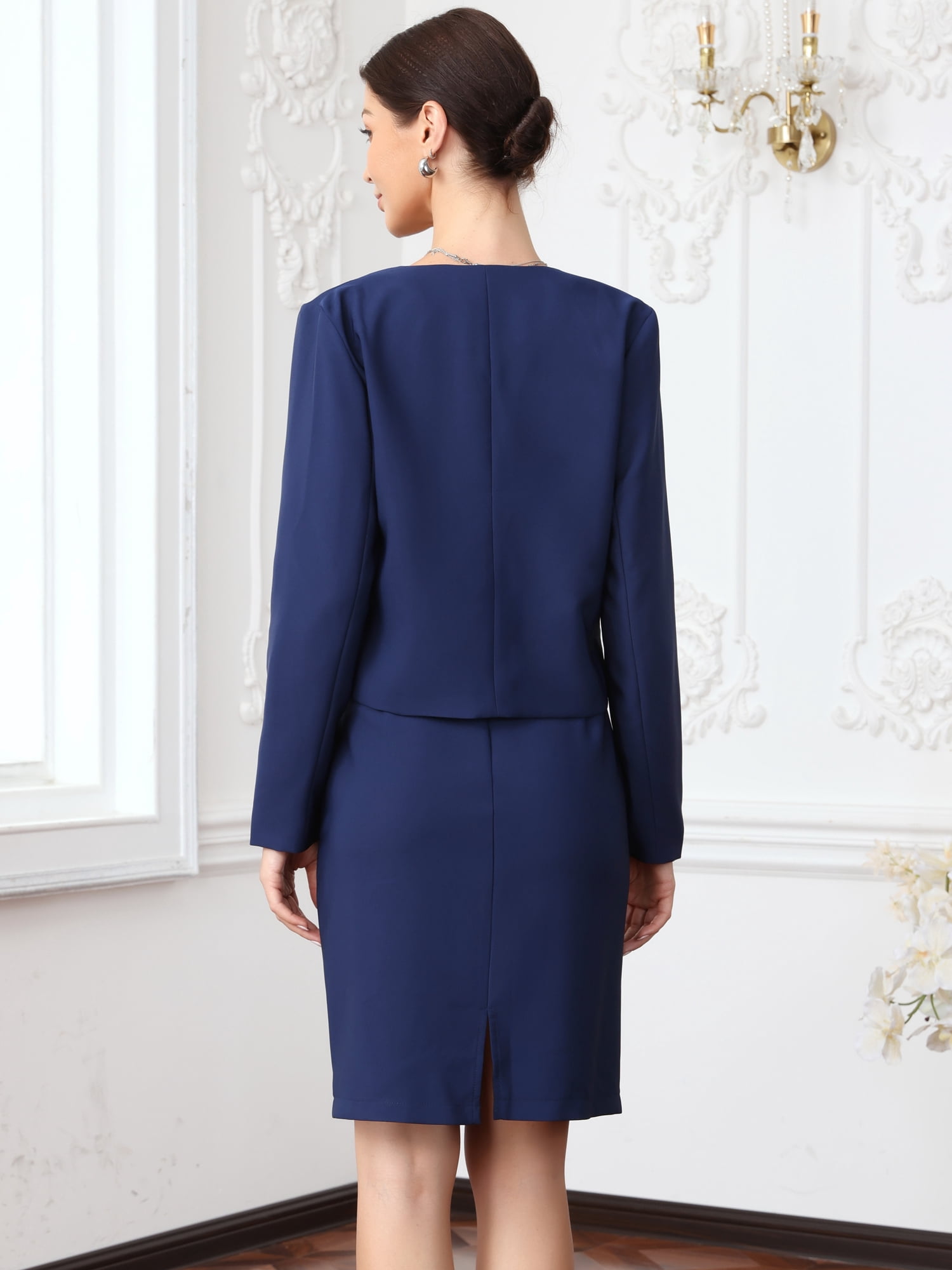DARING DIVA 2Pcs Women's Business Blazer and Pencil Skirt Suit Set XS Dark Blue