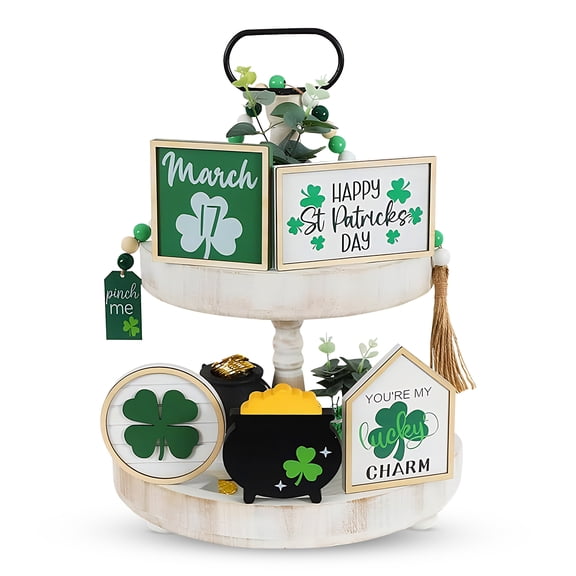 St. Patrick's Day Decorations Luck Shamrock Wooden Signs Tiered Tray Decor for St. Patrick's Day Home Centerpiece Table Party Decor 6pcs