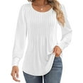 thumbnail image 5 of VDJ Women Tops Puff Long Sleeve White T Shirt Crew Neck Dressy Tunic Casual Pleated Button Cuff Fall Blouses for women Size XL, 5 of 7