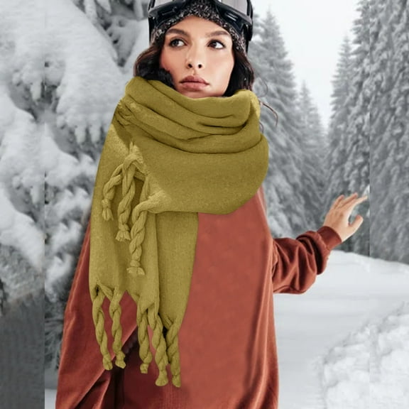 Tittly Scarf for Women Winter Scarf Women Fall Winter Scarf Classic Tassel Plaid Scarf Warm Soft Chunky Large Blanket Wrap Shawl Scarves Travel Scarf Hair Scarf Green One Size