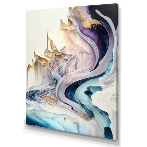 Designart Blue, Gold And Purple Abstract Waves II Canvas Wall Art