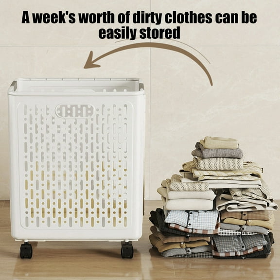 Darzheoy Foldable Laundry Basket with Wheels & Handle, Multi-Funsctional Portable Clothes Hamper, Space-Saving Toy Storage Organizer, Collapsibles Basket for Home, Dorm, White