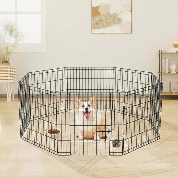 ZephyPaws 24-inch Height Pet Playpen 8 Folding Panel Exercise Dog Pen for Indoor Outdoor
