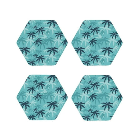 

Leather Coasters Set of 4 - Palm tree_AL Lightweight Non-Slip Drink Coasters for Desk Anti-Scalding Desk Cup Coasters for Office Table Decor Hexagon