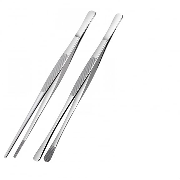 DESIGNICE Pack Of 2 Tweezer Tongs for Cooking Long Stainless Steel Serrated Tips Thin Chopstick Tongs Kitchen Tools for Food Grilling Coating and Serving Silver 11.81inch