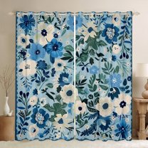 Feelyou Dreamy Flower Blue Black Out Curtains, Watercolor Artwork Curtains Pack of 2 (42x63 Each), Rustic Farmhouse Leaf Bedroom Curtains, Window Curtains Bedroom Decor