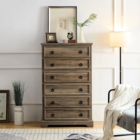 Modern Bedroom Chest - 6 Drawer Dresser Easy Pull Handles Dresser Drawers Ample Storage Assembly Gray