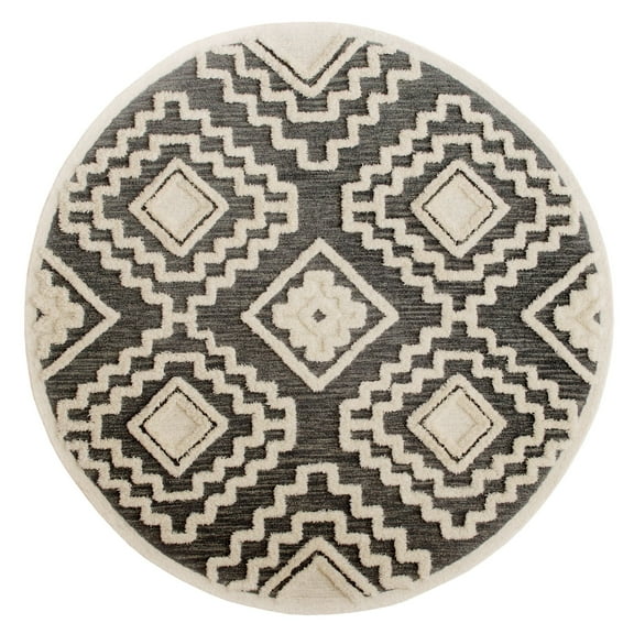 Laddha Home Designs 6' Gray and Beige Scandinavian Hand Tufted Wool Round Area Throw Rug