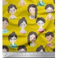 thumbnail image 1 of Soimoi Yellow Cotton Duck Fabric Women Face Human Figure Print Fabric by the Yard 42 Inch Wide, 1 of 1