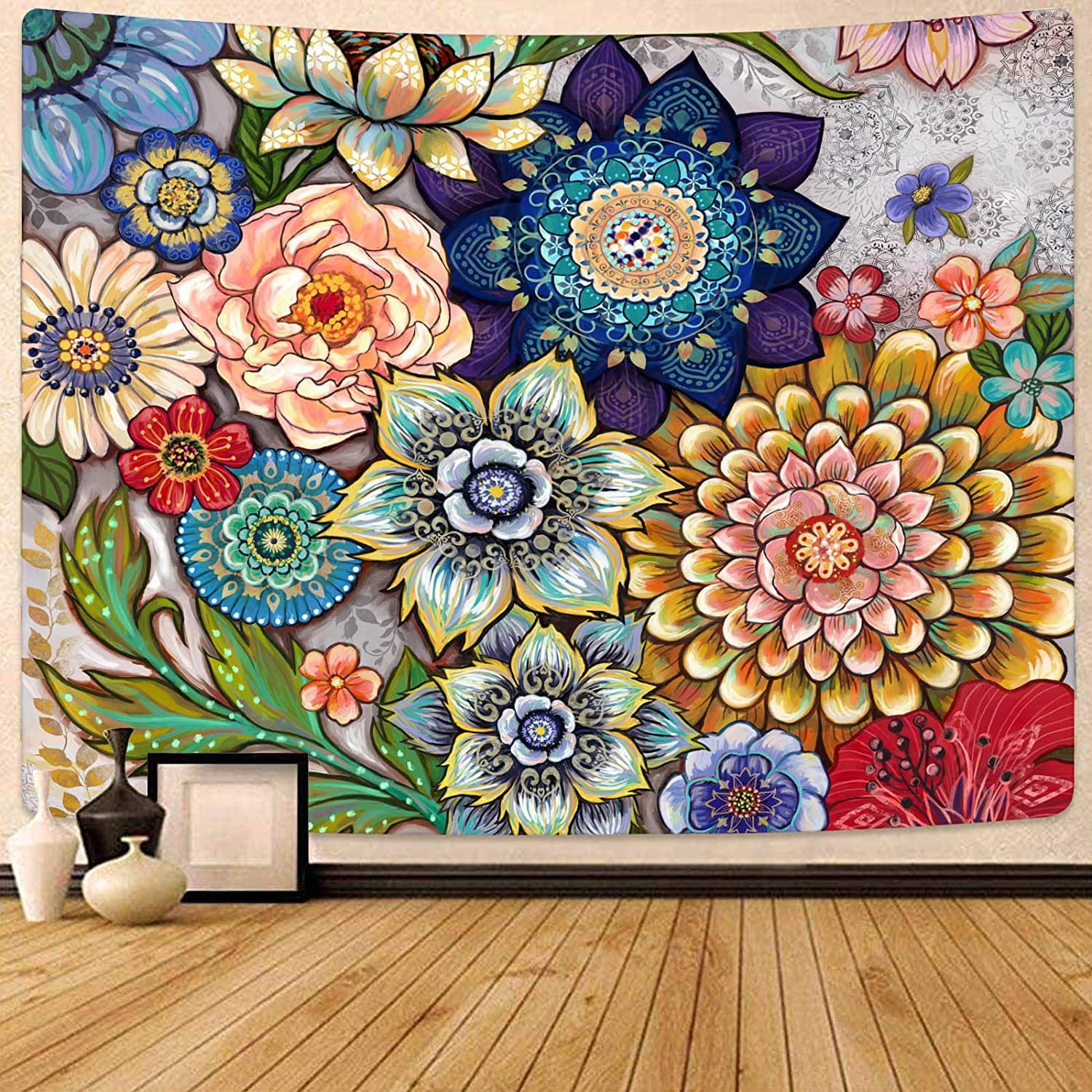Colorful Floral Tapestry Wall Hanging Bright Bohemian Floral Fabric Tapestry Multicolor Tapestry for Bedroom Home Hippie Wall Decor 50 60 Inch Walmart