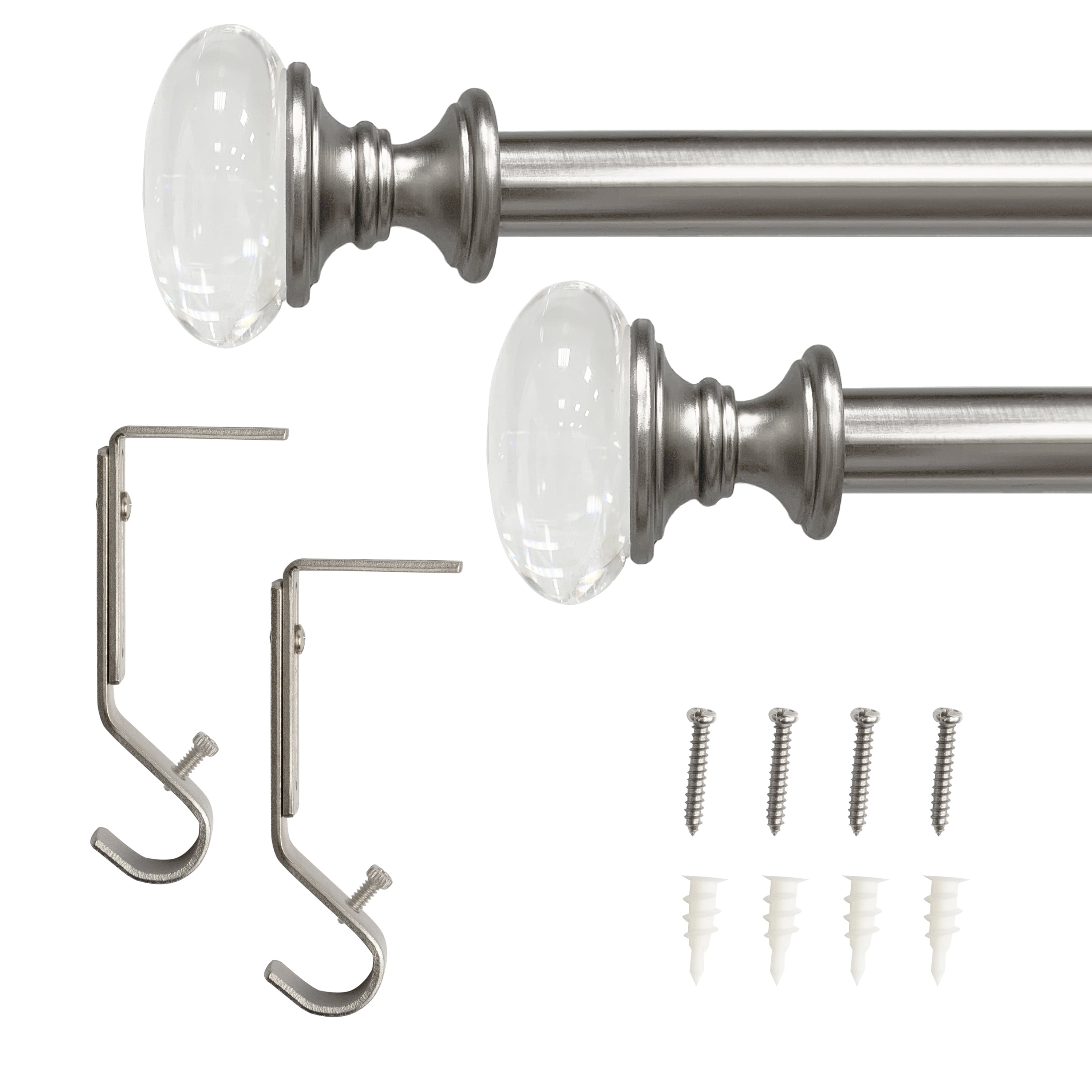 Lumi Adjustable 3/4" Curtain Rod and Brushed Nickel Crystal Knob Finial Set