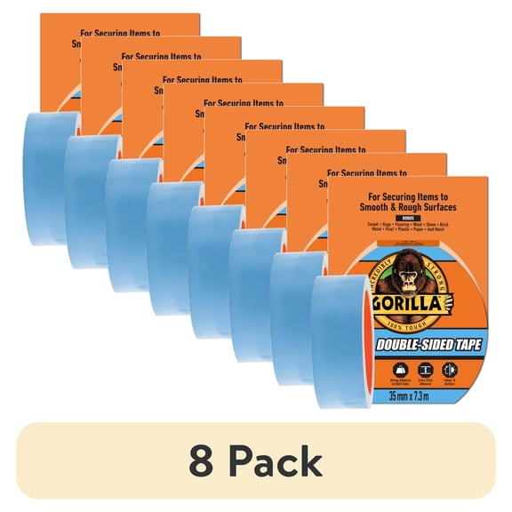 (8 pack) Gorilla Glue Double-Sided Tape, Gray Roll Assembled Product Weight 0.386 lb