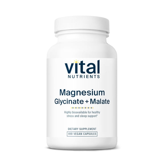 Vital Nutrients Magnesium Glycinate   Malate | 120mg Vegan Magnesium Supplement for Women and Men | Muscle, Heart, Bone Support | Promotes Relaxation | Gluten, Dairy and Soy Free | 100 Capsules