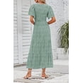 thumbnail image 2 of Women's 2026 Summer Casual Boho Floral Print Short Flutter Sleeve Crew Neck Smocked High Waist Smocked Flowy Long Maxi Dress, 2 of 5