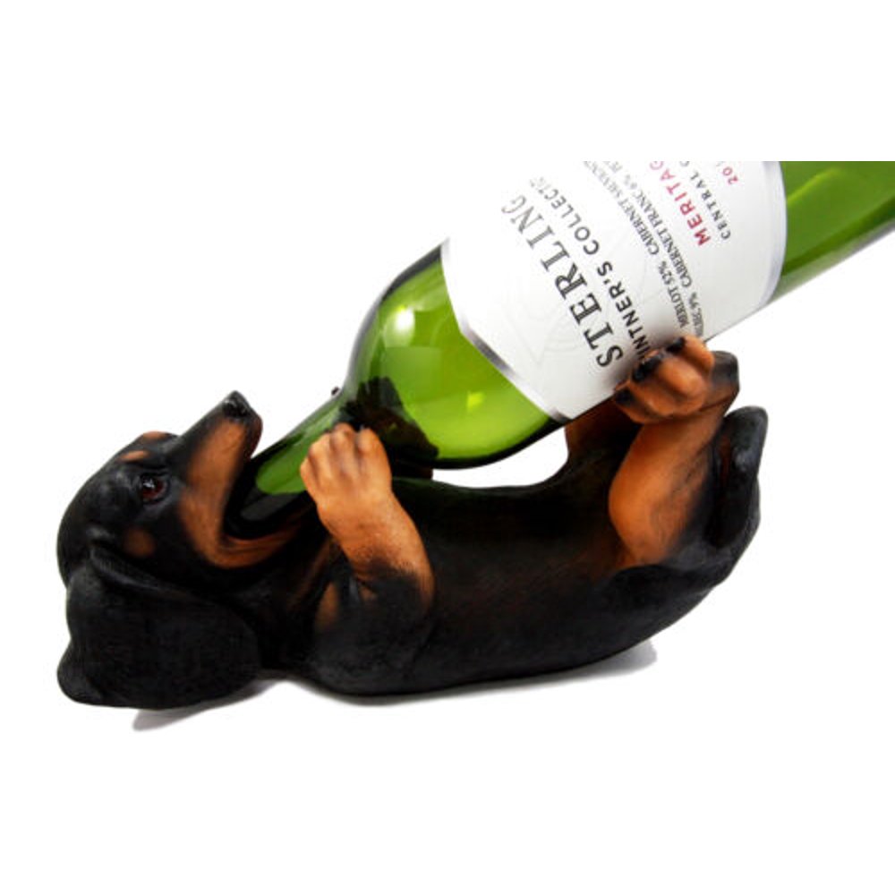 Black & Tan Sausage Wiener Dachshund Dog Wine Bottle Holder Caddy