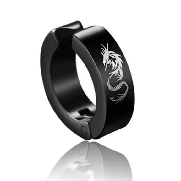 K-KED 1Pc Ear Hoop Non Piercing Earring Titanium Steel Ear Cuff Ear Clip for Men-Dragon