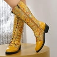 thumbnail image 2 of Vintage Embroidered Mid Calf Combat Boots for Women 2025 Retro Leather Low Heel Knee High Tall Dress Boots Yellow Size 6.5, 2 of 9