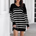 thumbnail image 2 of Kmdttou Women Fashion Plus Size Casual Solid Color V Neck Long Sleeve Sweater Knitted Stripe Dress,Fashionable Casual Dresses for Women 2025, 2 of 5
