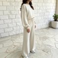 thumbnail image 7 of Women's Vintage Polka Dot 2 Piece Outfits Crop Sweatshirt and Loose Fit Wide Leg Flare Pants Y2K Retro Streetwear Casual Tracksuit Set White, 7 of 7