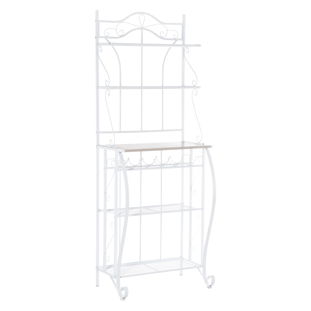 Kepooman 5-Layer Adjustable MDF Board Heavy Duty Storage Shelving Unit With Wine Rack Iron Kitchen Shelves, White Kepooman 5-Layer Adjustable MDF Board Heavy Duty Storage Shelving Unit With Wine Rack Iron Kitchen Shelves, White