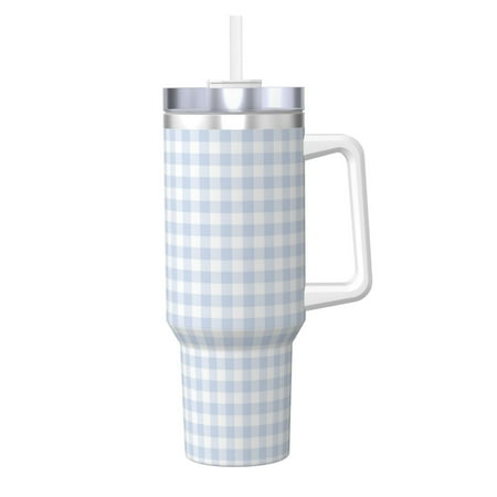 

Gaeub Blue Checkboard Print Stainless Steel Hot/Cold Coffee Cup 40oz Ice Bully Cup With Handle And Straw Travel Coffee Cup