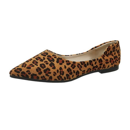 

Lovskoo 2024 Women s Flats Shoes Pointed Toe Leopard Print Single Shoes Flat Pointed Toe Shallow Mouth A Step Flat with Temperament Sexy Ladle Shoes Khaki