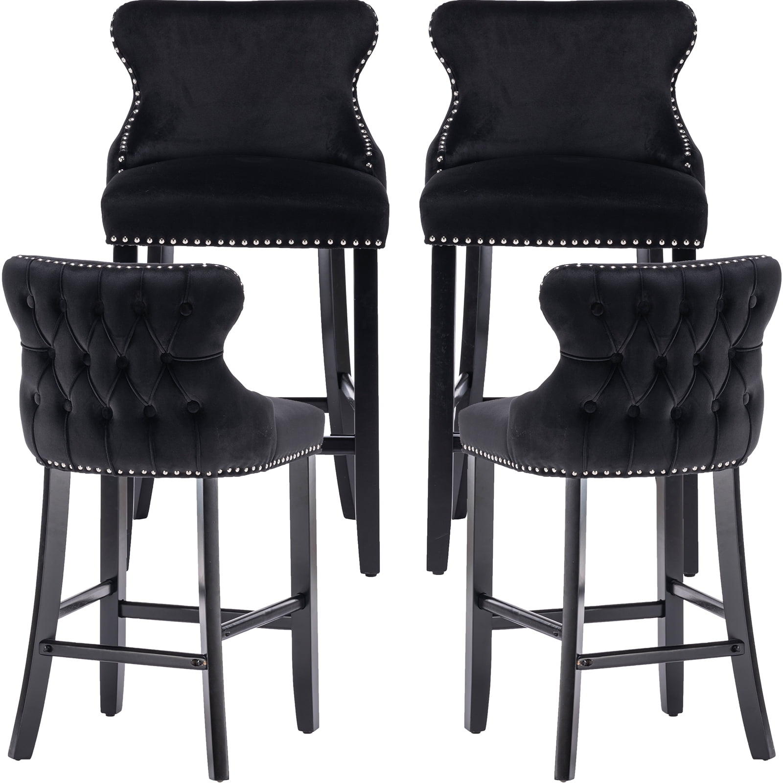 Velvet Bar Stools Set of 4 Tufted Bar Chairs for Counter and Bar