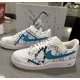 thumbnail image 1 of Air Force 1 Custom Splatter Gold Teal Black White Shoes Sneakers Art Mens Womens, 1 of 6