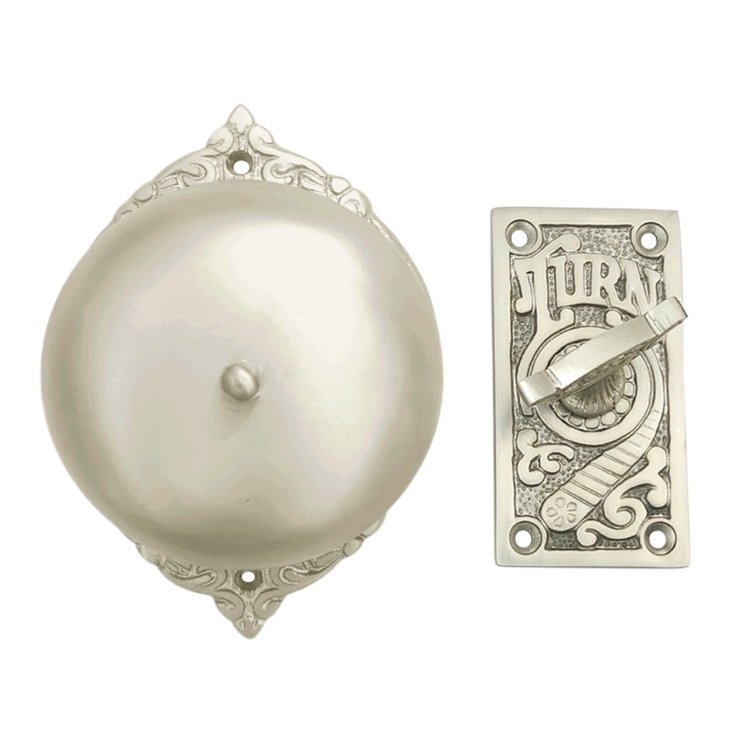Shristy Hardware "Elohim" Brass Manual Old Fashioned Door Bell – Vintage Twist Bell with Key Plate – Mechanical Doorbell for Home – PT-1 (Pack of 1 Satin Nickel Finish)