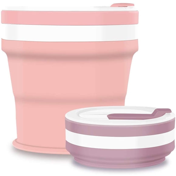DIANNASUN Gobelet Pliable en Silicone 12 oz, Violet et Rose, Lot de 2