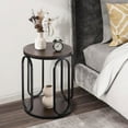 thumbnail image 6 of 19.7" 2 Tier Round End Table, Industrial Side Table with Oval Metal Frame for Living Room, Wood Round Nightstand for Bedroom, Dark Coffee, 6 of 8