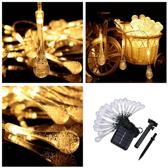 Boreal Craft Battery Operated Mini Christmas Lights with Timer 25 Solar String Lights Outdoor Solar Fairy Light 30 Bulbs 8 Modes Warm White Water Drop Lighting For Garden Patio Indoor Party Bedroom