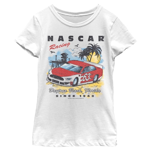 Girls NASCAR Racing Car 63 Summer Beach T Shirt