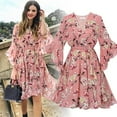 thumbnail image 2 of Ichuanyi Clearance Summer Dresses Women Fashion Casual Chiffon Floral Printing Short Sleeve V-Neck Party Dress, 2 of 7