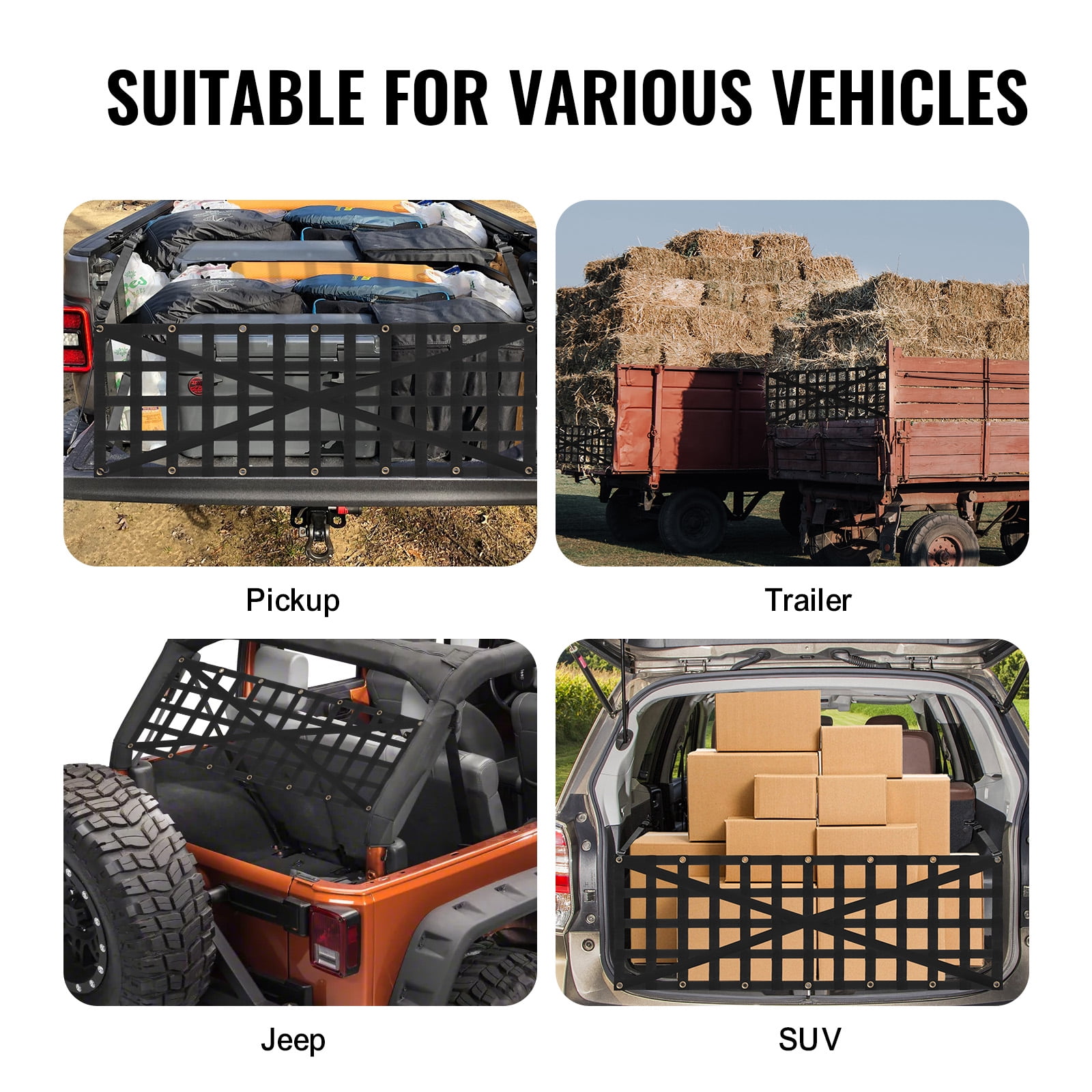 VEVOR Tailgate Net, 54 in x 18 in, Heavy Duty Cargo Net for Truck Bed with 4 Adjustable Telescopic Straps, Cross-reinforced Design, Extendable & Durable, Suitable for Pickup, Truck, Trailer, Jeep,SUV