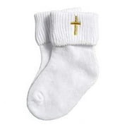 LAURENZA'S Baby Girl Boy Gold Cross Embroidered Socks Baptism Christening 12-24M