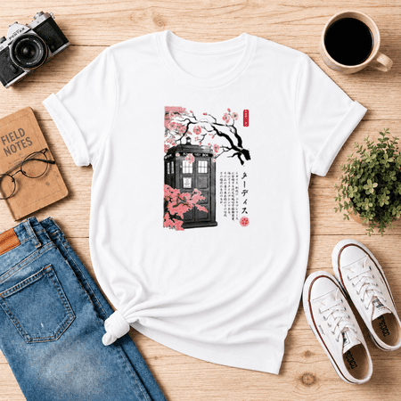 Tardis Sumi-E British Sci-Fi Time Machine Japanese Ink Unisex T-Shirt S-5XL Tardis Sumi-E British Sci-Fi Time Machine Japanese Ink Unisex T-Shirt S-5XL