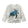 thumbnail image 5 of Xixirimido Blue Turtle Woodgrain Print Girls Long Sleeve Shirts Casual Crew Neck Tunic Tops Tie-hem Basic Tunic Blouses Fashion 3D Graphic Tees, Size 7-8, 5 of 7