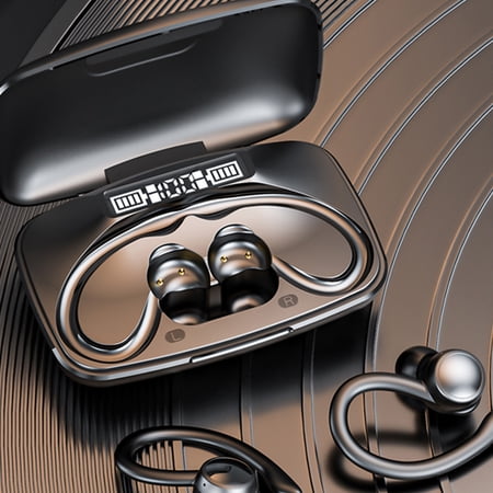 BOBOMTOI Earbuds Clearance Headphones Wireless Earbuds Over-Ear Stereo Headset With Earhooks Microphone LED Battery Display For Workout/Gym/Running