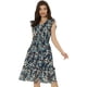 thumbnail image 1 of Vestido de volantes Fruncidos con Cuello En V y mangas con volantes Florales Allegra K Azul Oscuro L, 1 of 5