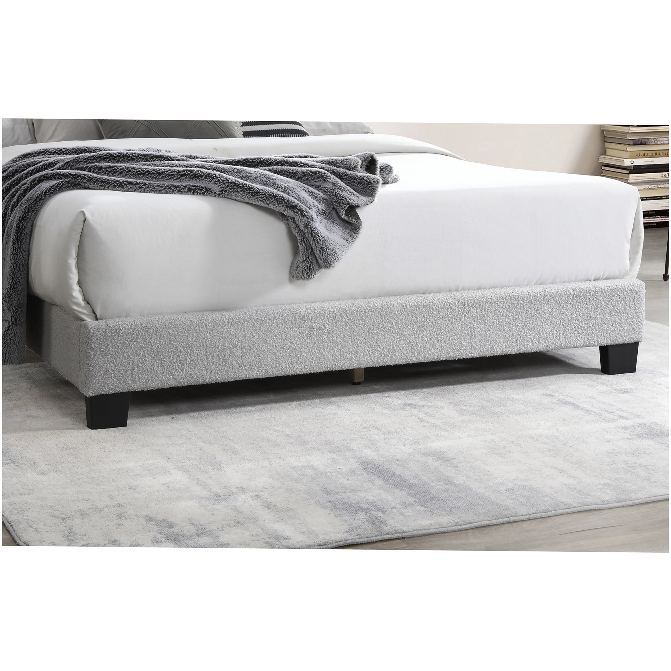 Modern Light Gray Upholstered Queen Bed with LED Lights, Channel Tufted Headboard Platform Bed Frame, No Box Spring Required
