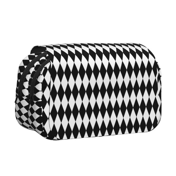Disketp Black And White Diamonds Estuche de Lápices de Doble Capa con Tapa Abatible y Cremallera, Organizador Escolar para Adolescentes y Adultos