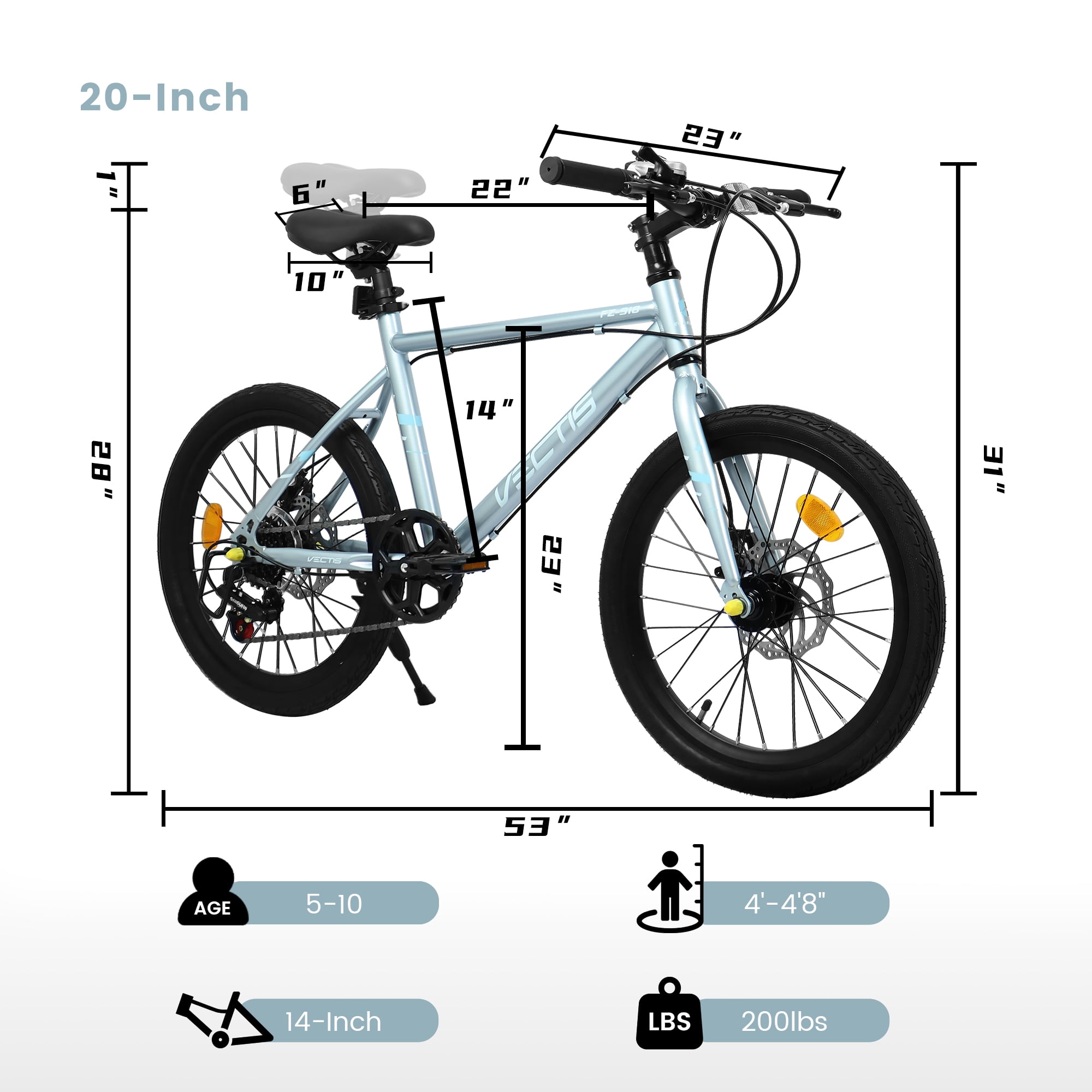 Aukfa 20" Kids Bike for Boys Girls,7-Speed Steel Frame,Dual Disc Brakes,Blue Silver