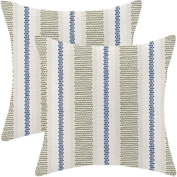 Sage Green Navy Blue Outdoor Pillow Covers 18 x 18 Inch, Beige Polka Dots Stripe Decor Throw Pillows for Couch Bed, Boho Modern Farmhouse Decorative Pillowcase Linen Cushion Cover Set of 2
