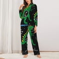 thumbnail image 3 of Kll Space Dino Cartoon Black Print Women'S Long Sleeve Pajamas With Pants Sleepwear Loungewear 2 Set-Large, 3 of 9