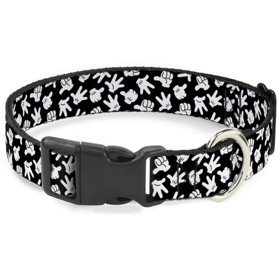 Disney Pet Collar, Dog Collar Plastic Buckle, Mickey Mouse Hand Gestures Scattered Black White, 7 to 8.5 Inches 0.5 Inch Wide