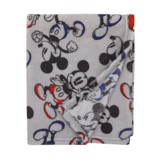 Disney Mickey Mouse Grey, Navy and Red Super Soft Plush Baby Blanket