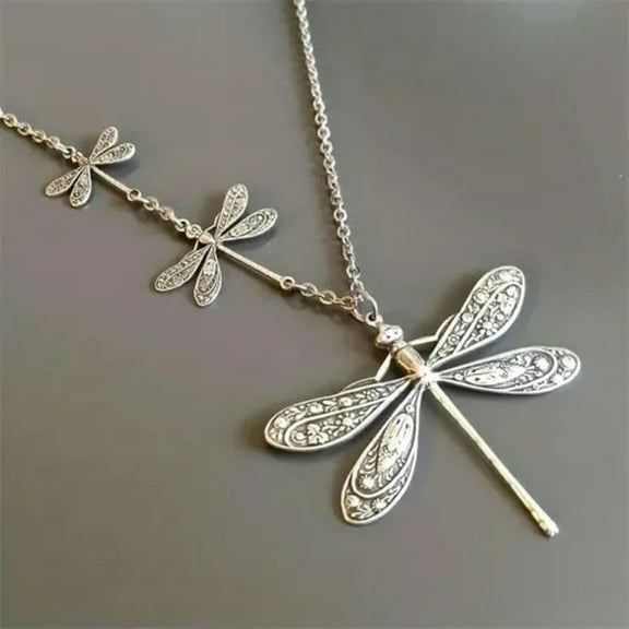 GKNET Vintage Women Bohemian Charm Silvery Dragonfly Pendant Necklace Delicate Jewelry Gift New-default