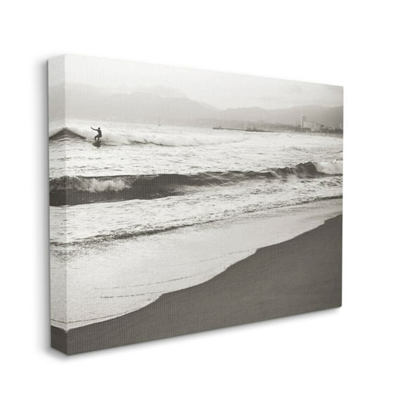Stupell Industries Sepia Tone Beach Wave Surfer City Skyline Design by Myan Soffia, 36" x 48"